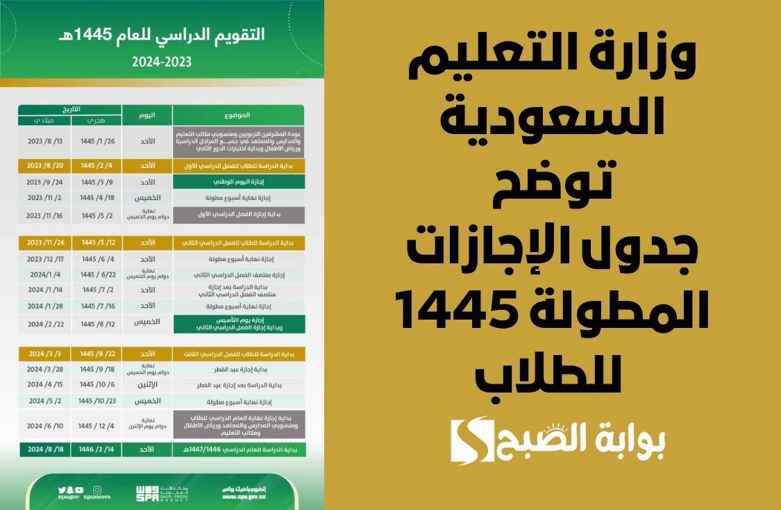 وزارة التعليم السعودية توضح جدول الإجازات المطولة 1445 للطلاب 3 وزارة التعليم السعودية توضح جدول الإجازات المطولة 1445 للطلاب
