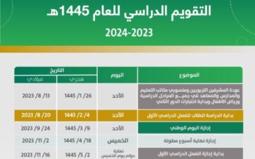 التعليم تُعلن موعد اختبارات الفصل الدراسي الأول 1445 توقيت بداية الترم الثاني في السعودية