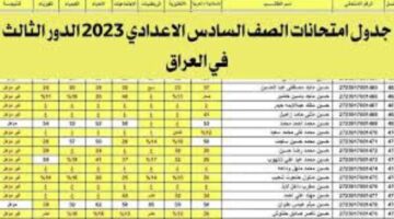 جدول امتحانات الصف السادس الاعدادي 2023