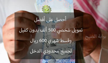 قرض شخصي بقسط 600 ريال شهريا بدون كفيل للمقيمين والمواطنين من اليسر