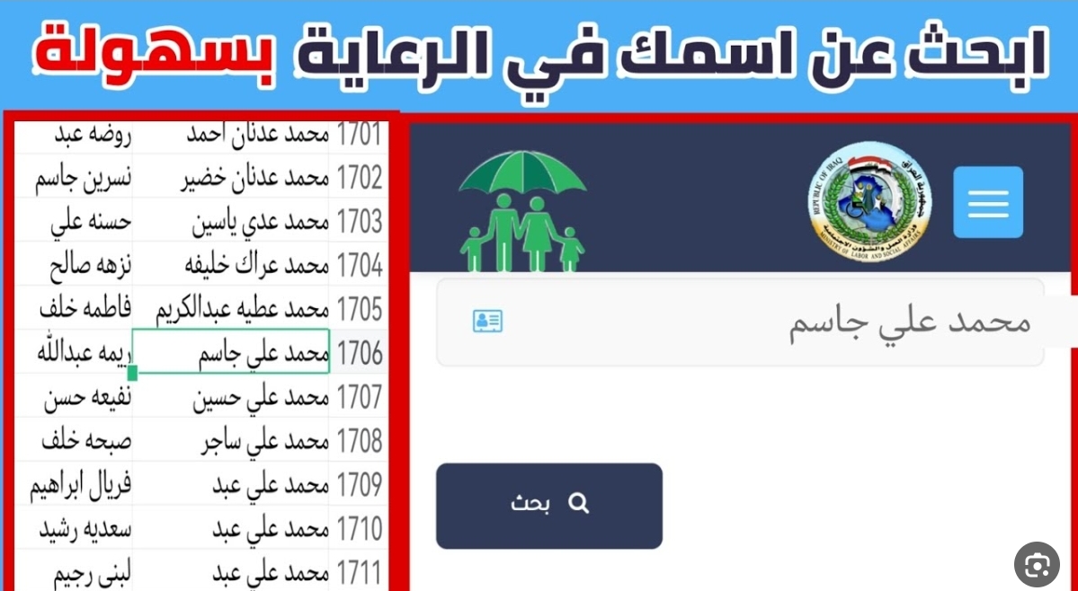 “ابحث عن اسمك”الوجبة الأخيرة استعلم عن اسماء الرعاية الاجتماعية الآن كما أوضحت وزارة العمل العراقية