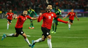 Mohamed Salah Trezeguet of Egypt celebrate vs Senegal