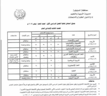 موعد امتحانات نصف السنة بالعراق 2024 الترم الاول جميع المحافظات