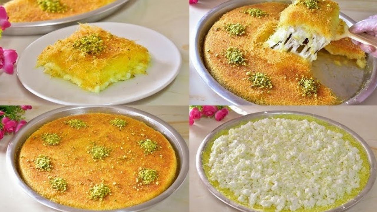 الكنافة بالفسدق الحلبي على أصولها زي السوريين بنص كيلو كنافة وكوباية سمنة حضري حلوى رمضان