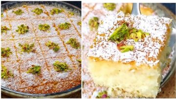 وصفة شهية لحلوى مثالية “كيكة السميد بجوز الهند” طعمها رهيب وخرافي في المنزل أحلى من الجاهزة