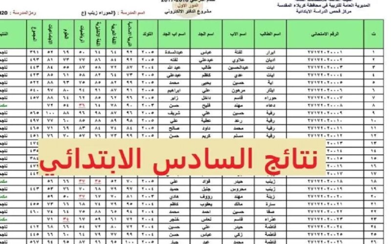 رابط نتائج الصف السادس ابتدائي ذي قار بالاسم عبر موقع نتائجنا 