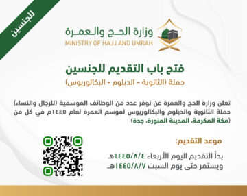 “وزارة الحج والعمرة” تعلن عن فتح باب التقديم لوظائف موسم العمرة 1445 للجنسين