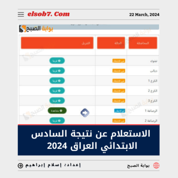“بالرقم الامتحاني” رابط الاستعلام عن نتيجة السادس الابتدائي العراق 2024 الدور الأول