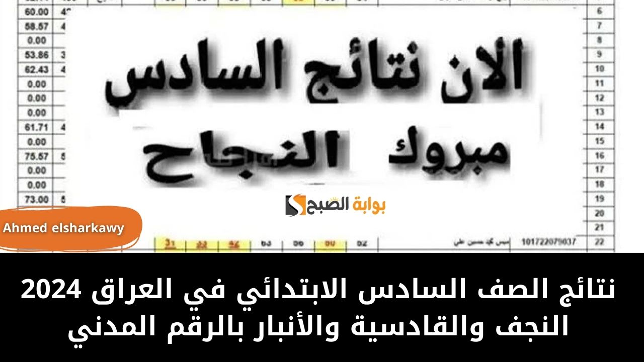 "ظهرت النتيجة".. نتائج الصف السادس الابتدائي في العراق 2024 النجف والقادسية والأنبار بالرقم المدني 5 “ظهرت النتيجة”.. نتائج الصف السادس الابتدائي في العراق 2024 النجف والقادسية والأنبار بالرقم المدني