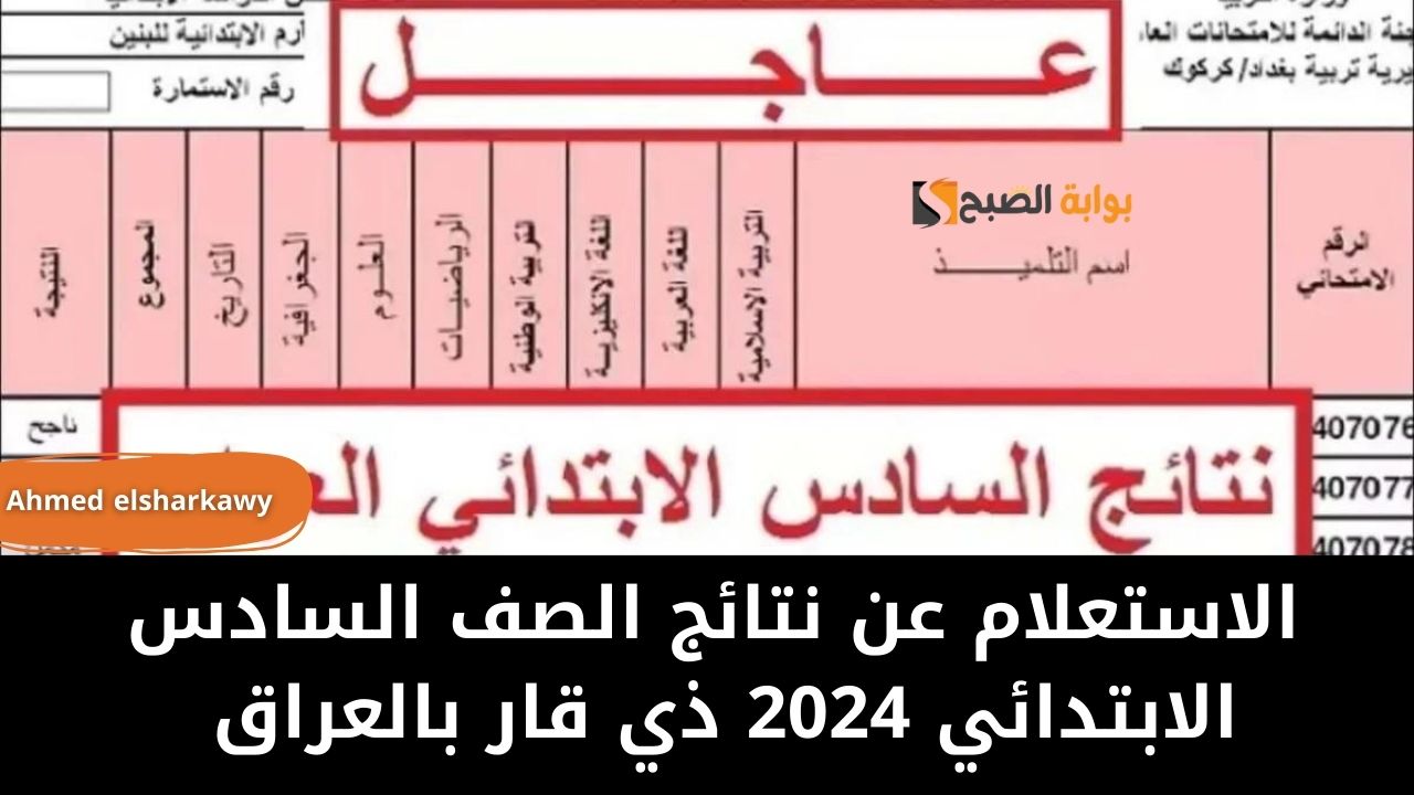 "مبروك للناجحين".. الاستعلام عن نتائج الصف السادس الابتدائي 2024 ذي قار بالعراق بالرقم الامتحاني 5 “مبروك للناجحين”.. الاستعلام عن نتائج الصف السادس الابتدائي 2024 ذي قار بالعراق بالرقم الامتحاني