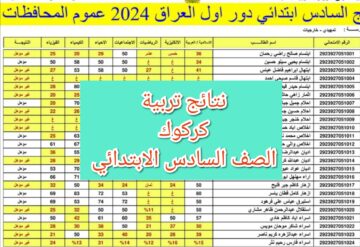نتيجة الصف السادس الابتدائي كركوك الدور الأول 2024 عبر الموقع الوزاري