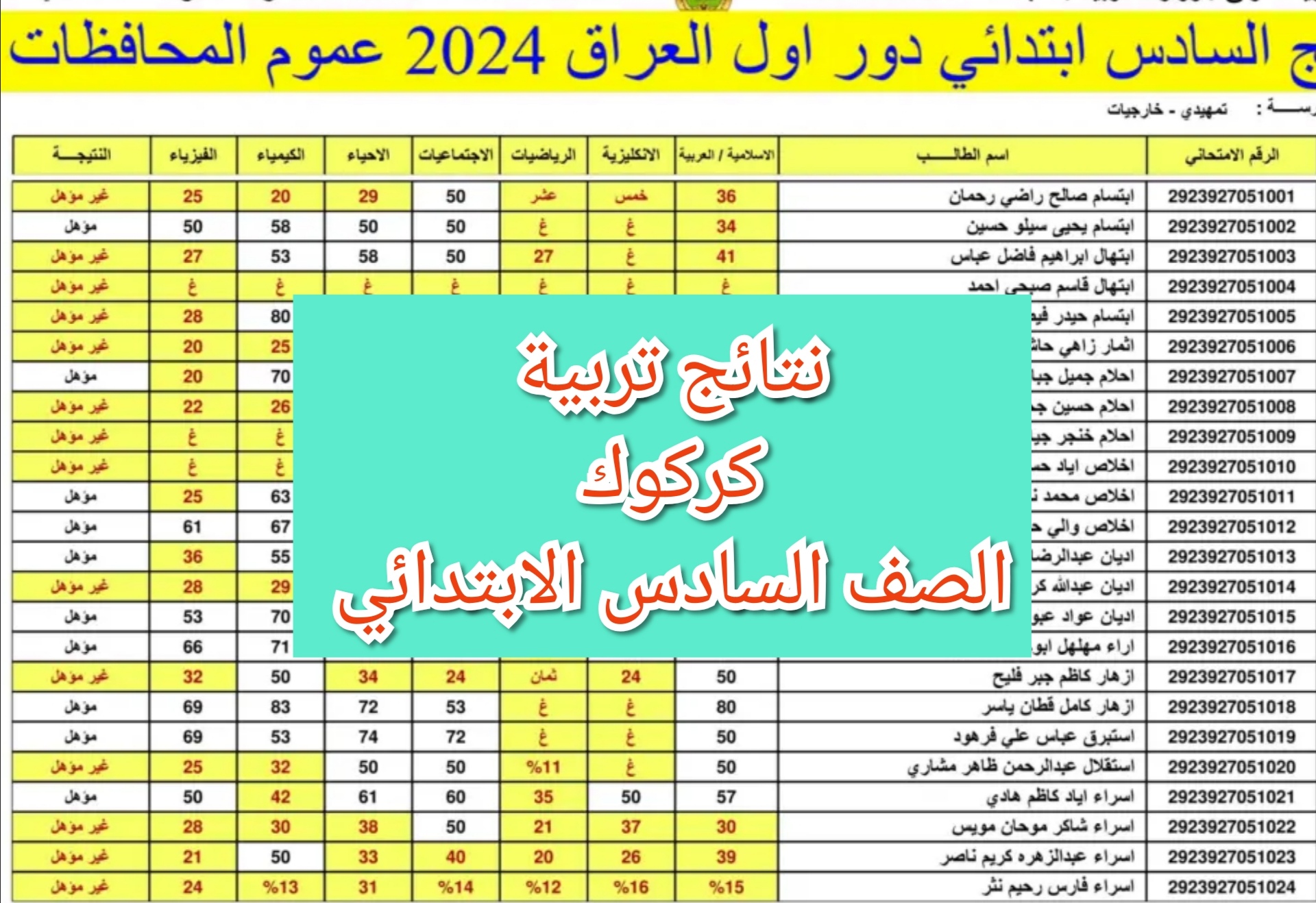 نتيجة الصف السادس الابتدائي كركوك الدور الأول 2024 عبر الموقع الوزاري