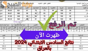 «تم الرفع» استعلم الآن على نتائج السادس الابتدائي 2024 الترم الثاني بالعراق”جميع المحافظات عبر نتائجنا وموقع وزارة التعليم”