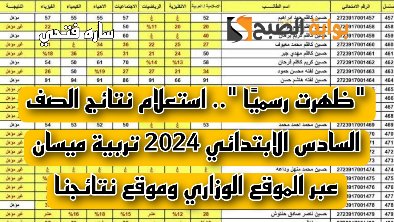 "ظهرت رسميًا ".. استعلام نتائج الصف السادس الابتدائي 2024 تربية ميسان عبر الموقع الوزاري وموقع نتائجنا 5 “ظهرت رسميًا “.. استعلام نتائج الصف السادس الابتدائي 2024 تربية ميسان عبر الموقع الوزاري وموقع نتائجنا