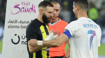 Ronaldo and Benzema shake hands before Al Ittihad v Al Nassr GettyImages 1885364186