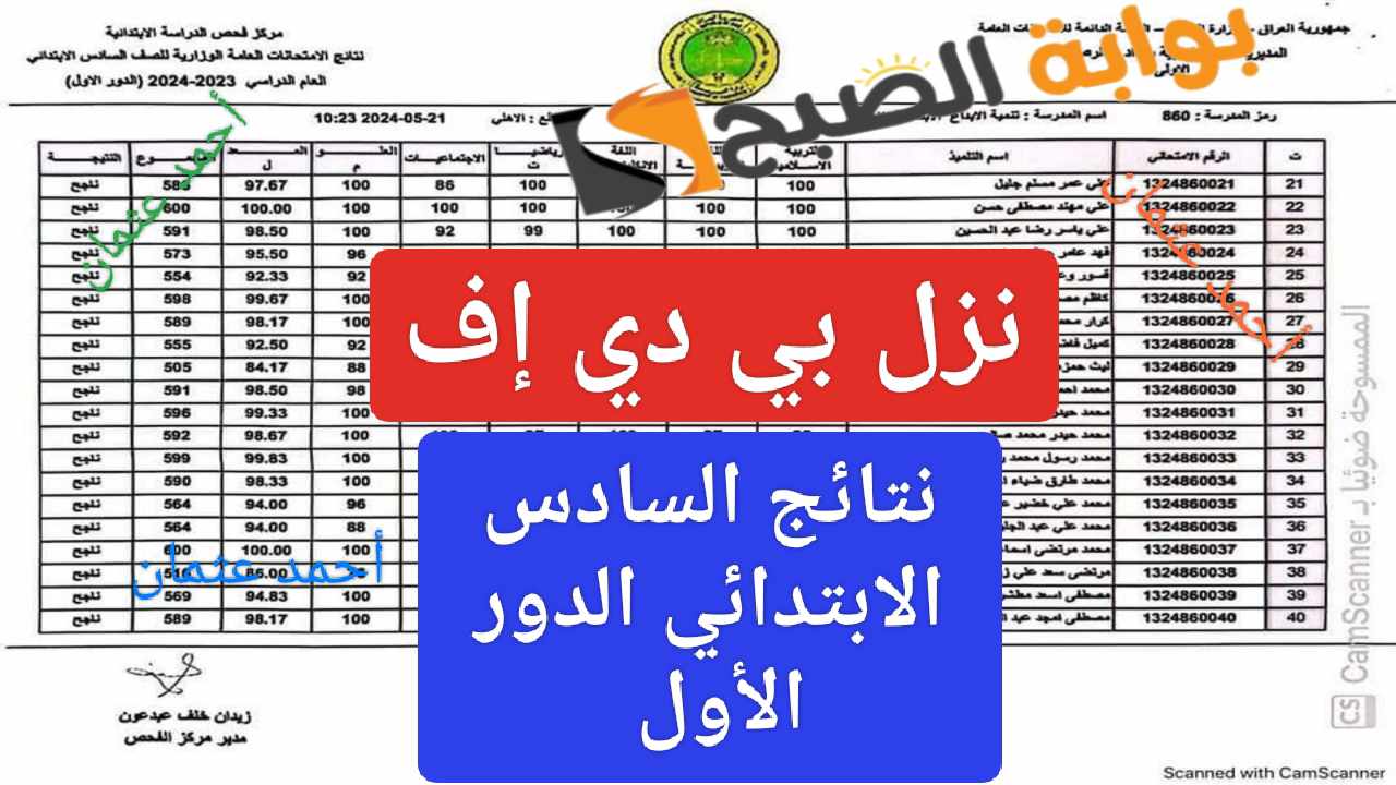 ظهرت “نزل بي دي إف”.. نتائج السادس الابتدائي العراق وكيفية الاستعلام من ملازمنا