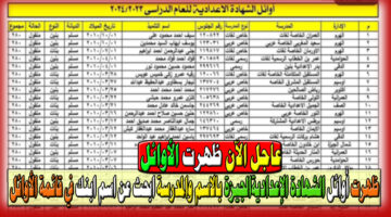 أوائل الشهادة الإعدادية 2024 بالاسم
