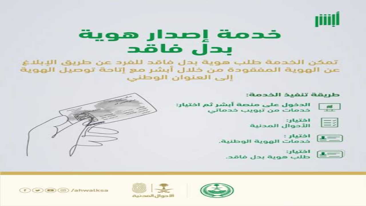 إصدار بدل فاقد للهوية الوطنية إلكترونياً وكيفية تفعيل البطاقة عبر أبشر