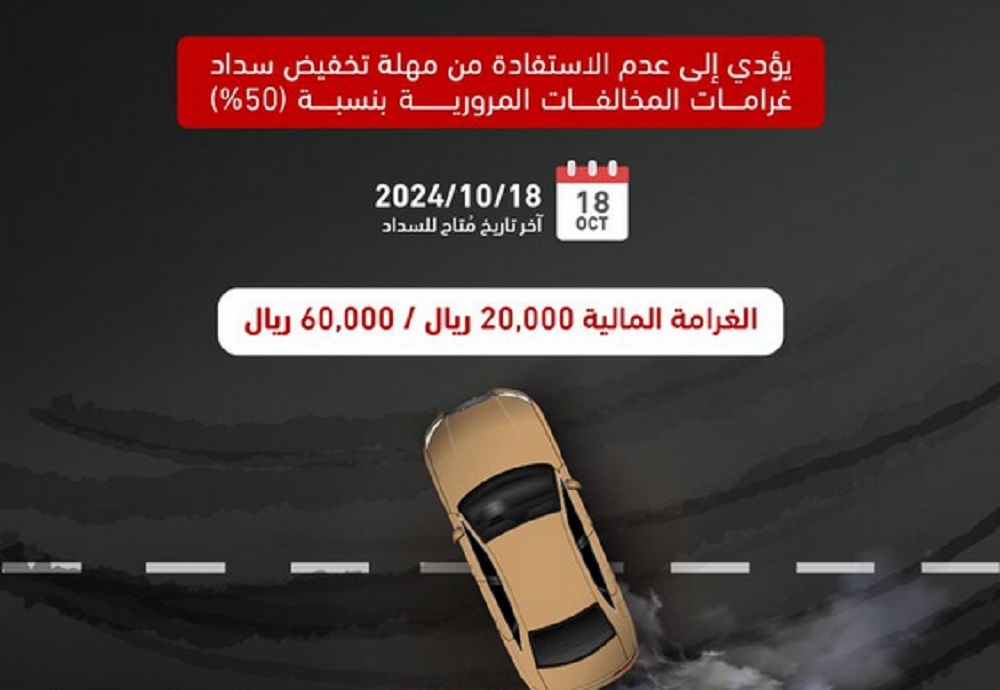 المرور يُحذر من مخالفة خطيرة لا تستفيد من مهلة تخفيض سداد غرامات المخالفات المرورية 5 المرور يُحذر من مخالفة خطيرة لا تستفيد من مهلة تخفيض سداد غرامات المخالفات المرورية