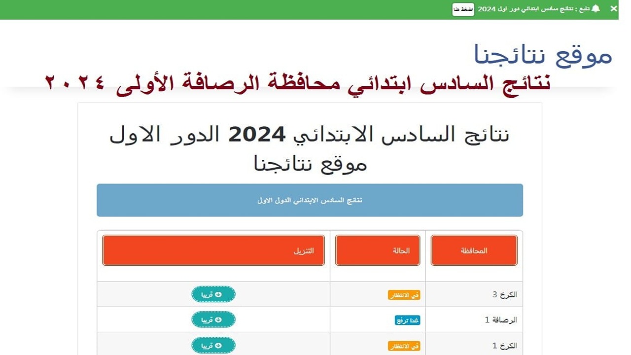 ظهرت الآن PDF.. رابط نتائج السادس الابتدائي الرصافة 2024 الدور الأول بالرقم الإمتحاني 2 ظهرت الآن PDF.. رابط نتائج السادس الابتدائي الرصافة 2024 الدور الأول بالرقم الإمتحاني