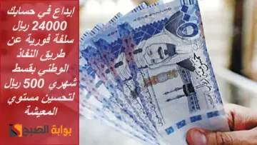إيداع في حسابك 24000 ريال سلفة فورية عن طريق النفاذ الوطني بقسط شهري 500 ريال لتحسين مستوي المعيشة
