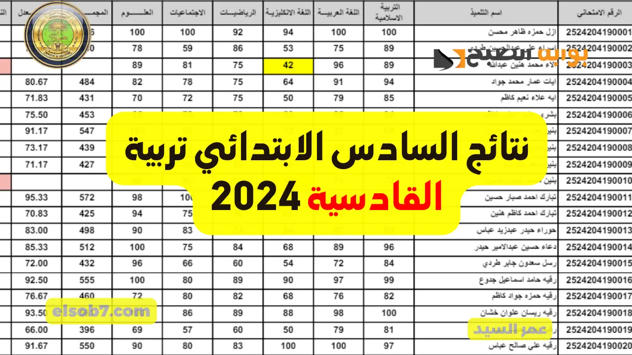 تربيه الديوانية| وزارة التربية نتائج الصف السادس الابتدائي القادسية 2024 جميع المدارس موقع نتائجنا results.mlazemna