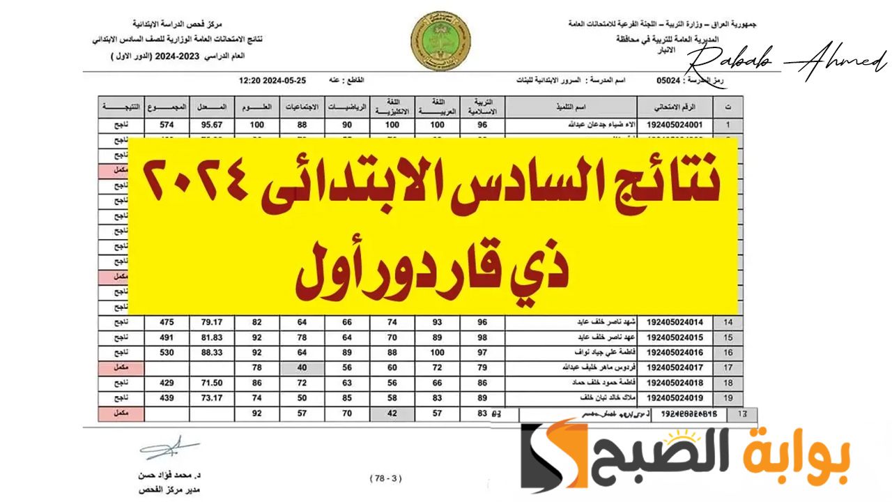 نتائج السادس الابتدائي 2024 ذي قار بالاسم والرقم الامتحاني عبر نتائجنا ووزارة التربية العراقية