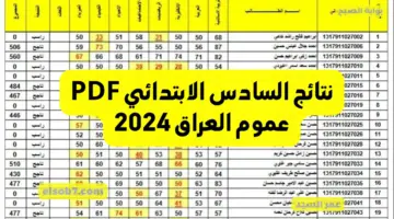 نتائج السادس الابتدائي PDF عموم العراق 2024