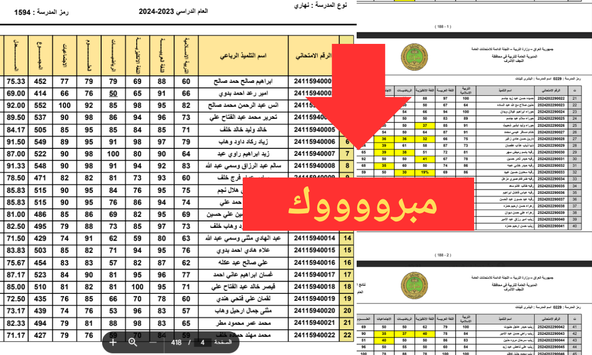 72% النجاح  .. نتائج الرصافة الثالثة السادس ابتدائي 2024 الدور الأول وزارة التربية