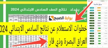 خطوات الاستعلام عن نتائج السادس الابتدائي 2024 العراق البصرة وذي قار رابط سريع جداً