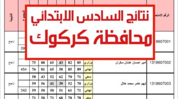 نتائج السادس الابتدائي كركوك 1