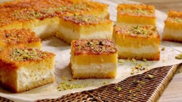 طريقة عمل البسبوسة بالقشطة والسادة مثل أكبر المحلات