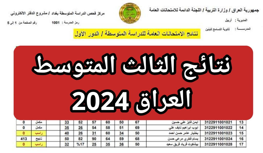 رابط نتائج الثالث المتوسط 2024 الدور الأول العراق PDF موقع نتائجنا وزارة التربية والتعليم العراقية