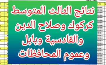 نتائج الثالث المتوسط 2024 الدور الأول محافظة كركوك وصلاح الدين والقادسية وبابل وعموم المحافظات العراقية
