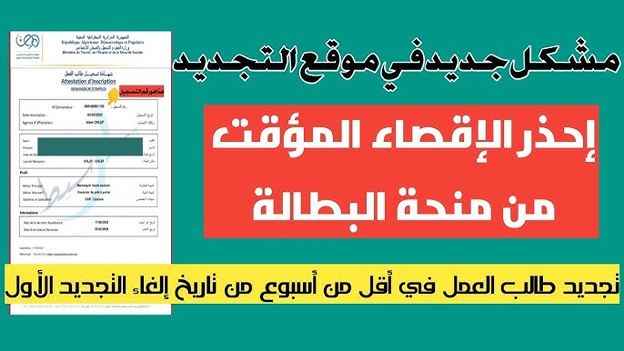 الوكالة الوطنية للتشغيل الجزائرية توضح.. اسباب ايقاف منحه البطاله بالجزائر 2024 والشروط المطلوبة للتسجيل فى المنحه 5 الوكالة الوطنية للتشغيل الجزائرية توضح.. اسباب ايقاف منحه البطاله بالجزائر 2024 والشروط المطلوبة للتسجيل فى المنحه