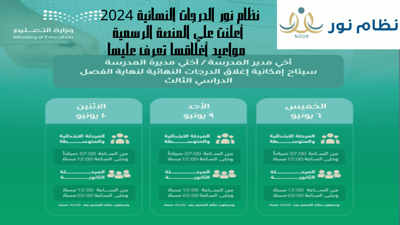 نظام نور الدرجات النهائية 2024 أعلنت علي المنصة الرسمية مواعيد أغلاقها تعرف عليها 5 نظام نور الدرجات النهائية 2024 أعلنت علي المنصة الرسمية مواعيد أغلاقها تعرف عليها