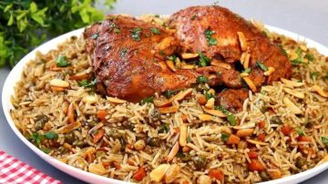 مثل المطاعم طريقة الأرز المبهر بالخضار والدجاج المحمر الدايب طعم لا يقاوم والشكل رائع للعزومات