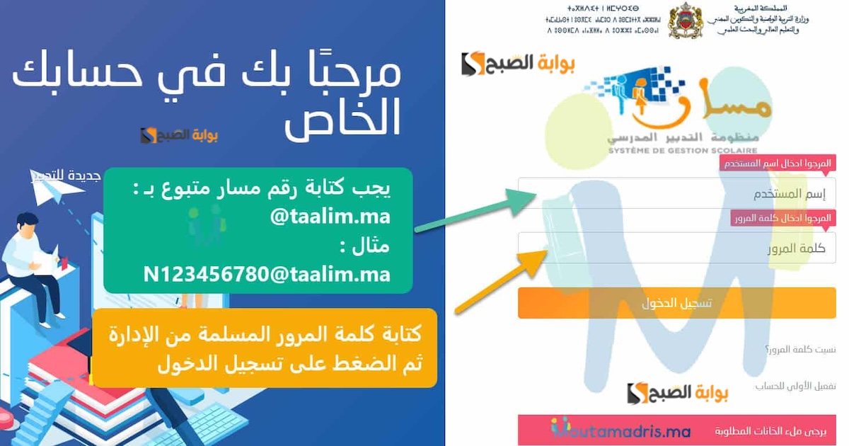 "رابط رسمي" نتائج المستوى السادس ابتدائي 2024 المغرب عبر فضاء التلاميذ مسار Massar authentification 2 “رابط رسمي” نتائج المستوى السادس ابتدائي 2024 المغرب عبر فضاء التلاميذ مسار Massar authentification