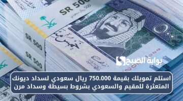 استلم تمويلك بقيمة 750.000 ريال سعودي لسداد ديونك المتعثرة للمقيم والسعودي بشروط بسيطة وسداد مرن