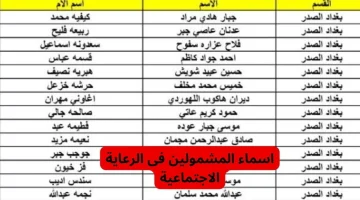 اسماء المشمولين بالرعاية الاجتماعية الوجبة الأخيرة 1