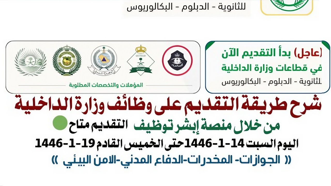 شروط القبول في وظائف الداخلية السعودية 1446 وخطوات التقديم بالتفصيل 5 شروط القبول في وظائف الداخلية السعودية 1446 وخطوات التقديم بالتفصيل