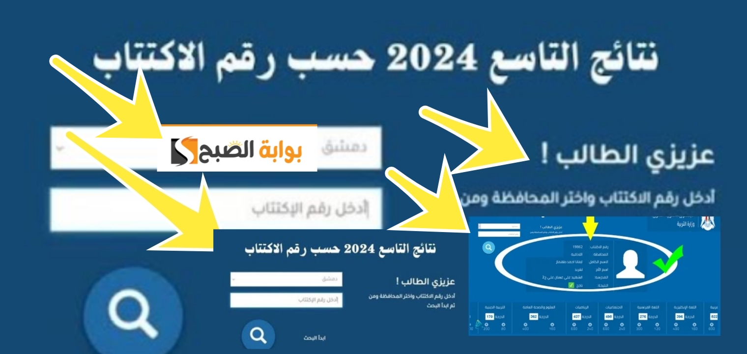 نتائج التاسع سوريا برقم الاكتتاب 2024 دمشق، درعا، ريف طرطوس عموم المحافظات