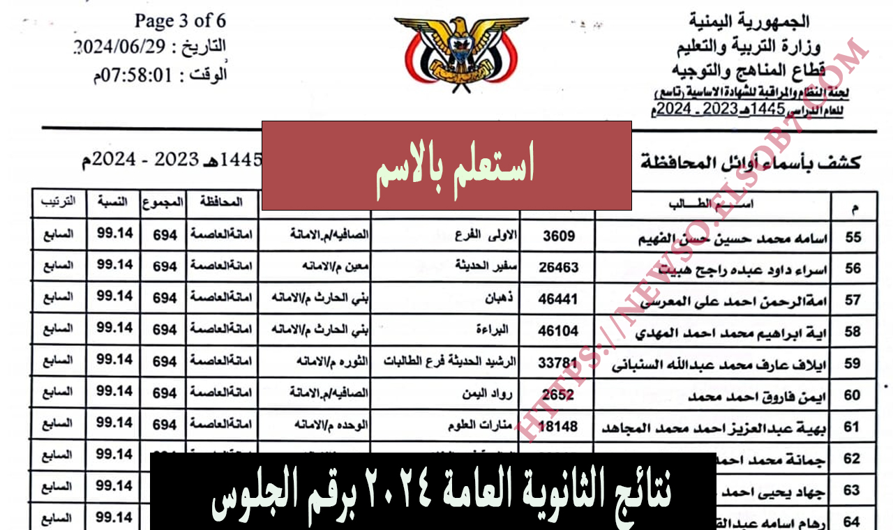 Www yemenexam com هُنا رابط نتائج الثانوية العامة ٢٠٢٤ بالاسم وزارة التربية والتعليم