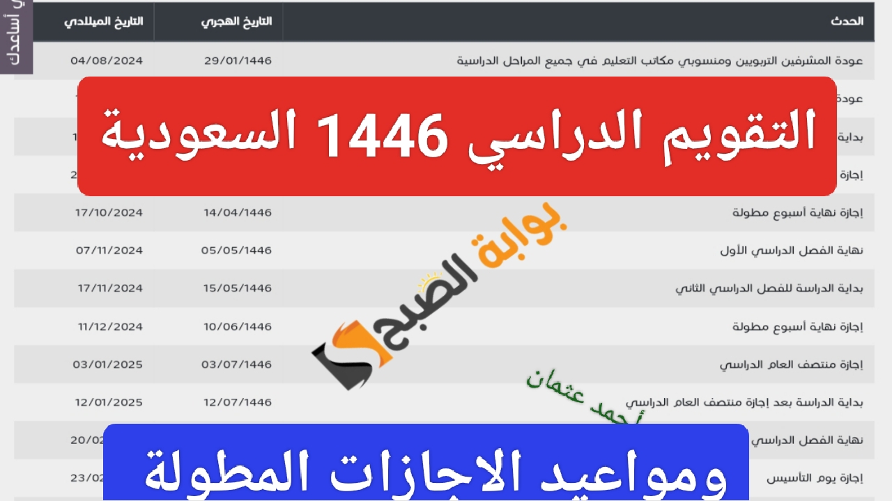 جدول الاجازات المطولة في السعودية 1446 التقويم الدراسي لحضور الطلاب والعطلات الرسمية بالفصول الثلاثة
