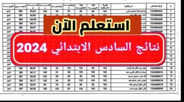 استخراج نتائج الصف السادس الابتدائي الدور الثاني