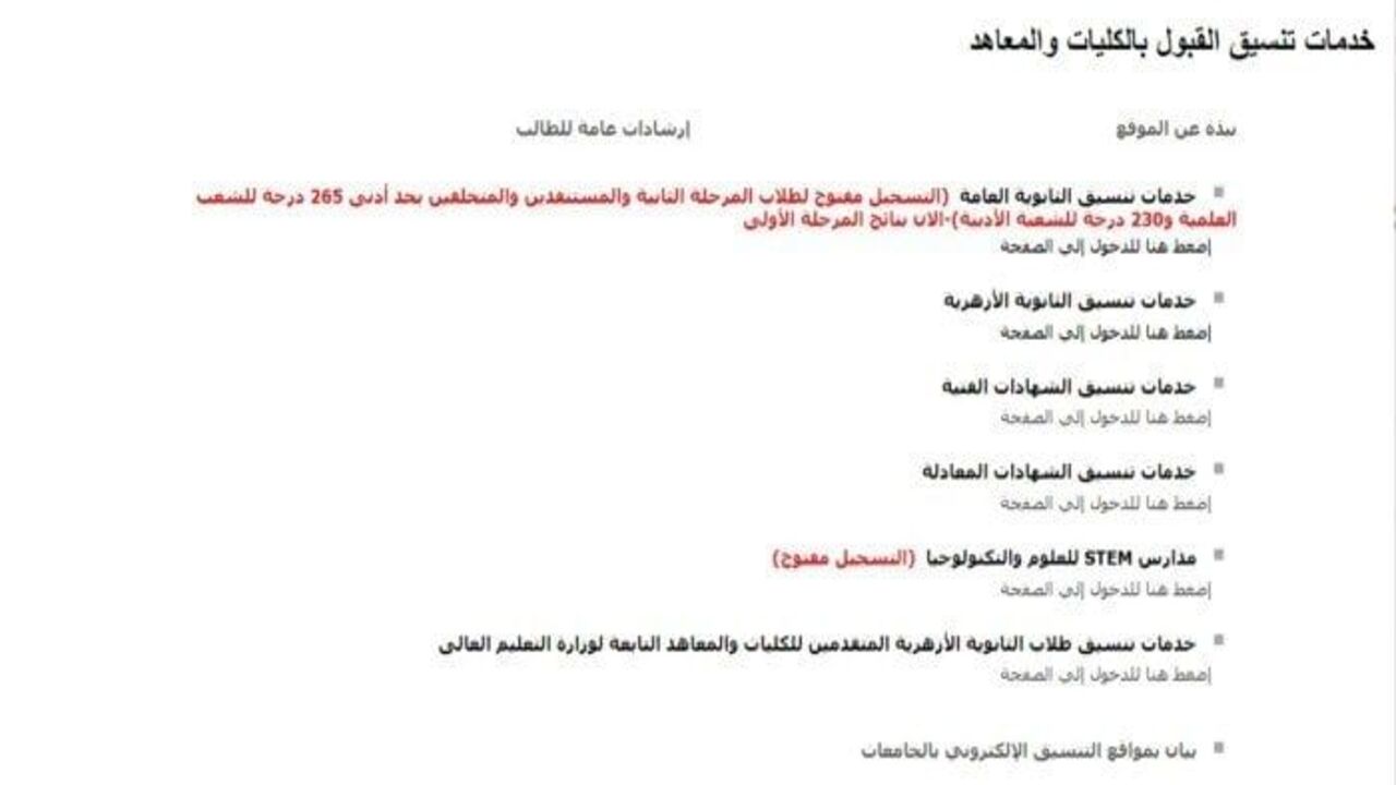 بالدرجات مؤشرات تنسيق المرحلة الثانية 2024-2025 وخطوات الاستعلام عن نتيجة التنسيق