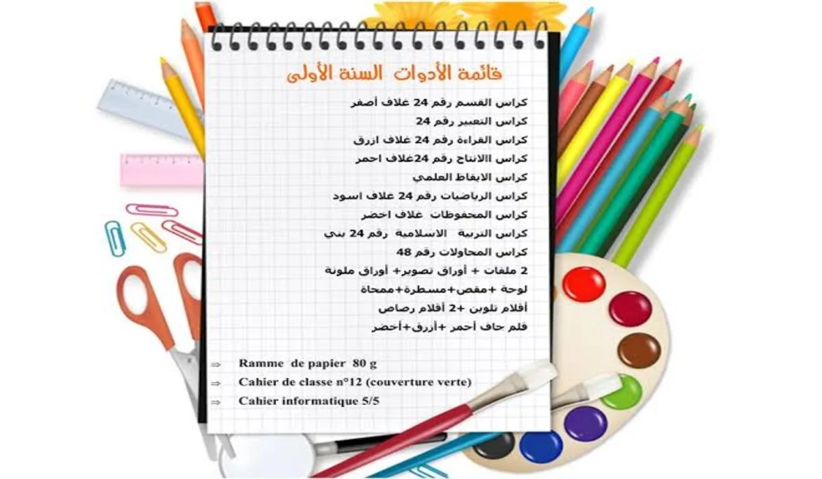 بعد حسم موعد بدء الدراسة وزارة التربية الوطنية بالجزائر تعلن قائمة الأدوات المدرسية وأسعارها لكافة الأطوار التعليمية 5 بعد حسم موعد بدء الدراسة وزارة التربية الوطنية بالجزائر تعلن قائمة الأدوات المدرسية وأسعارها لكافة الأطوار التعليمية