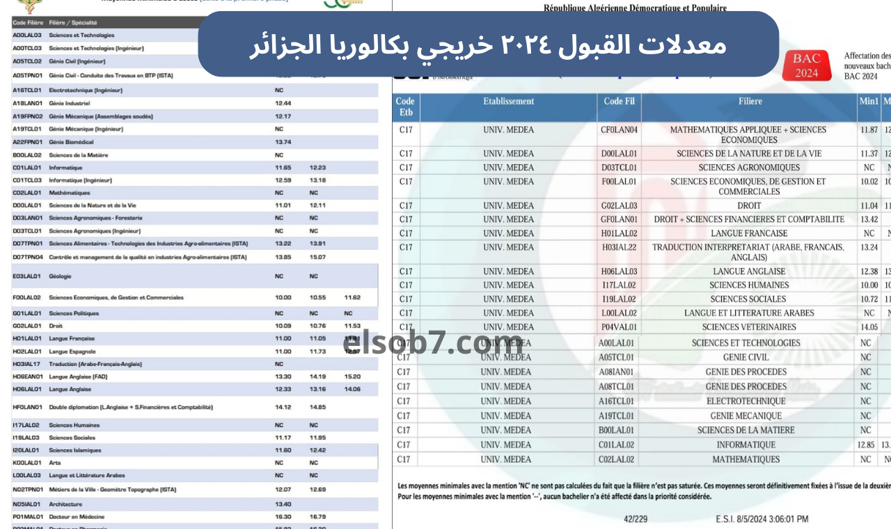 بالصور.. معدلات القبول 2024 خريجي بكالوريا الجزائر جميع التخصصات العلمية والطبي والادبي 5 بالصور.. معدلات القبول 2024 خريجي بكالوريا الجزائر جميع التخصصات العلمية والطبي والادبي