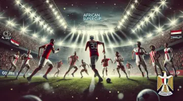 DALL·E 2024 09 25 19.34.33 An intense and dramatic football match scene between Al Ahly and Zamalek in a packed stadium. The players are in action with the iconic red and white