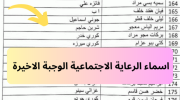 اسماء الرعاية الاجتماعية الوجبة الاخيرة